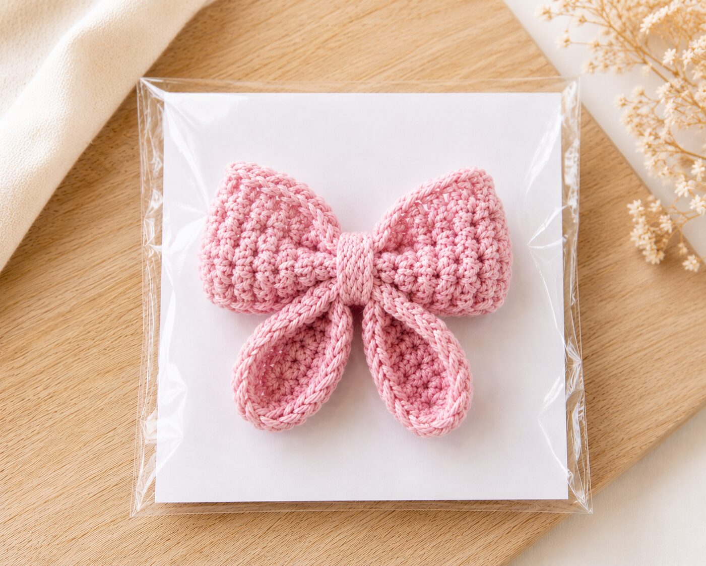 Handmade Crochet Bow Hair Clip Pink Decorative Ribbon Barrette