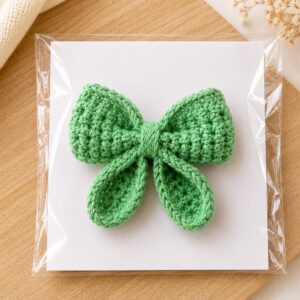 Handmade Crochet Bow Hair Clip Green Decorative Ribbon Barrette