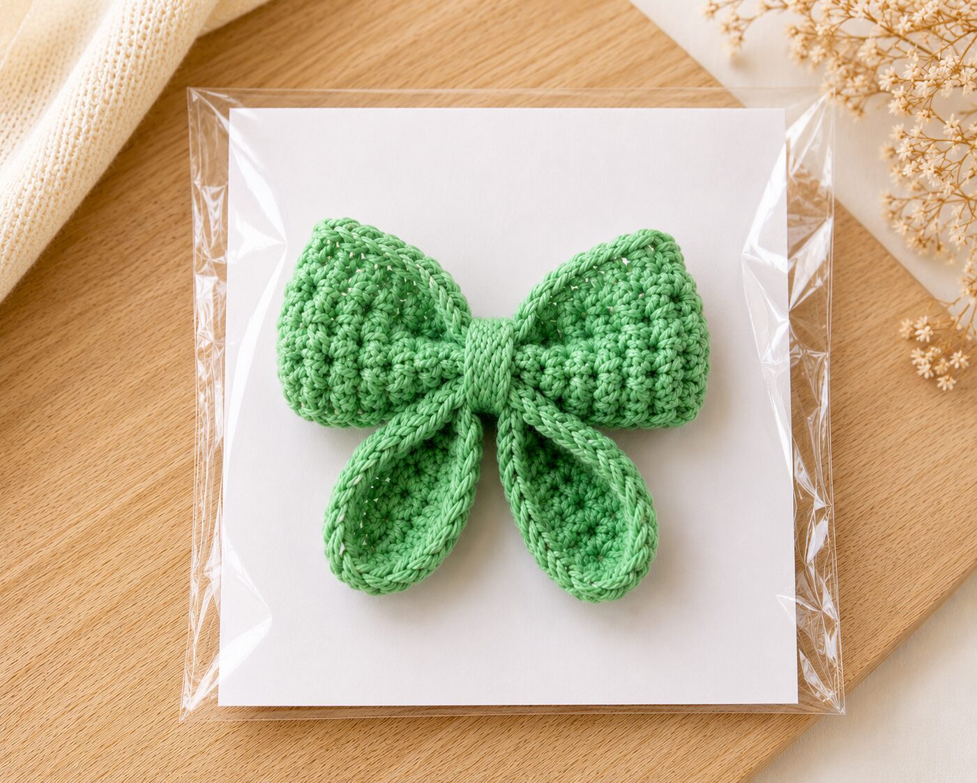 Handmade Crochet Bow Hair Clip Green Decorative Ribbon Barrette