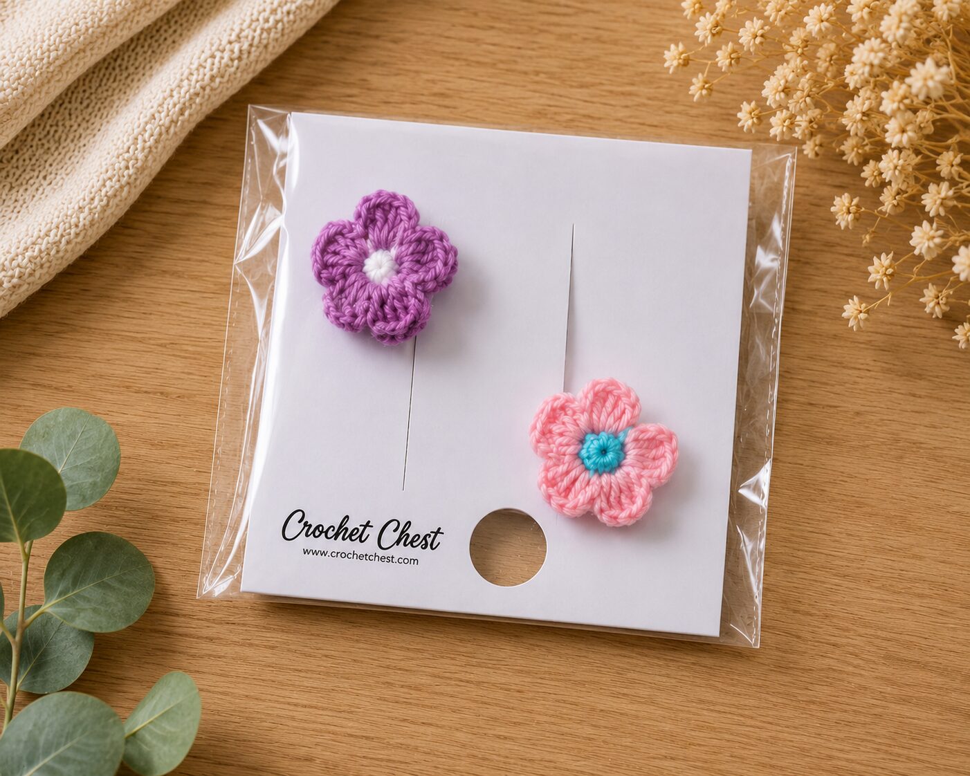 Handmade Crochet Flower Finger Rings Set Purple Pink Floral Jewelry - Image 2