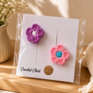 Handmade Crochet Flower Finger Rings Set Purple Pink Floral Jewelry