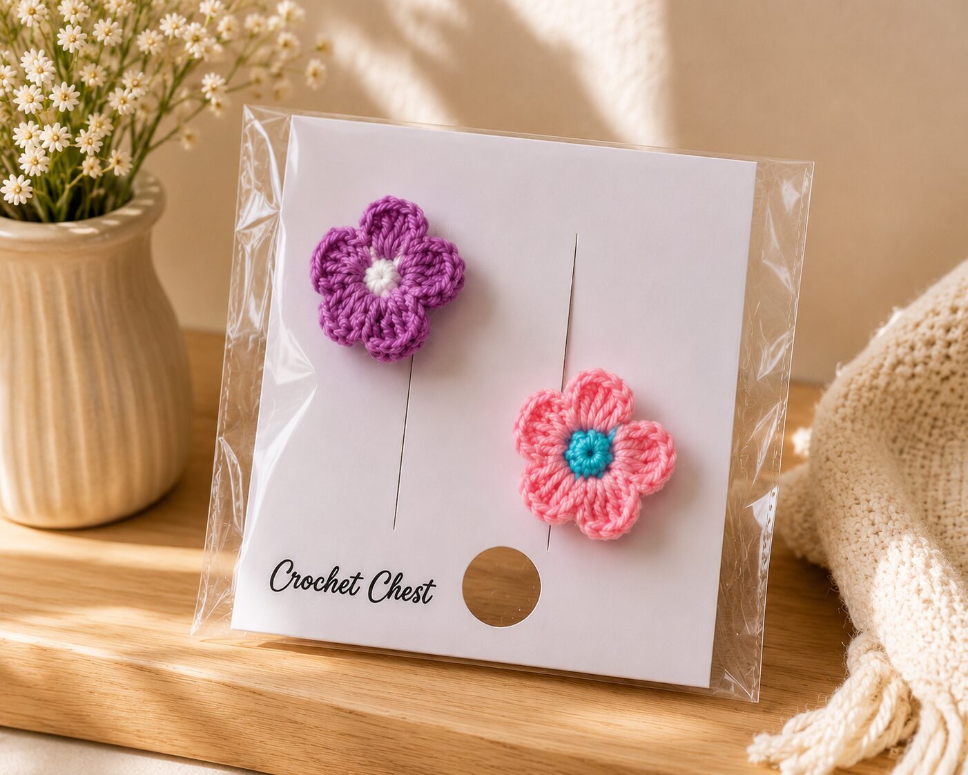 Handmade Crochet Flower Finger Rings Set Purple Pink Floral Jewelry