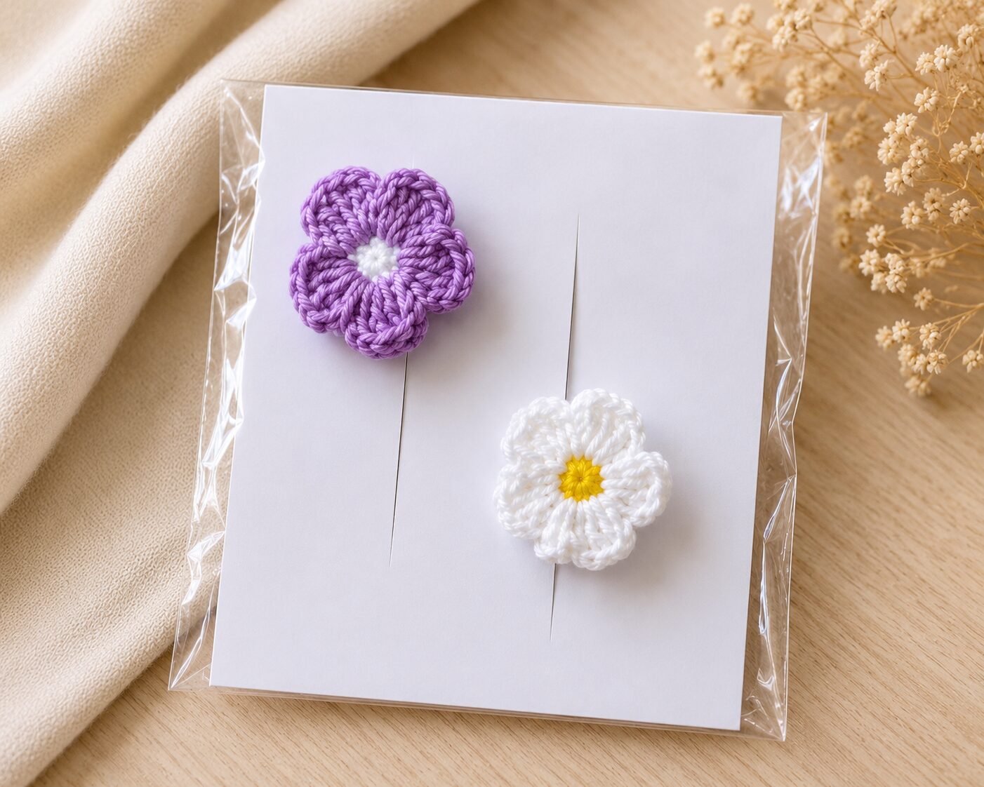 Handmade Crochet Flower Finger Ring Set Purple And White Floral - Image 2