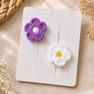 Handmade Crochet Flower Finger Ring Set Purple And White Floral