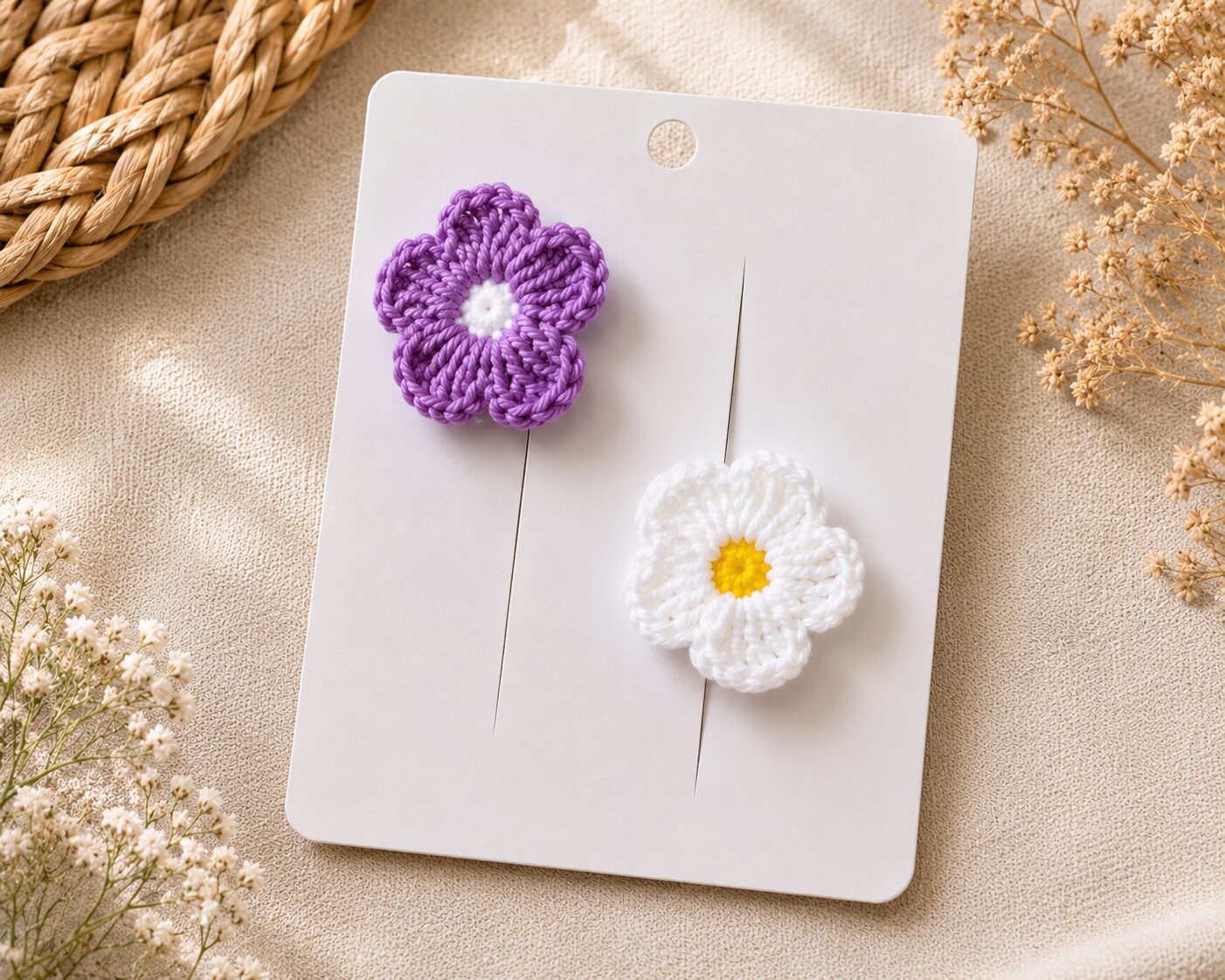 Handmade Crochet Flower Finger Ring Set Purple And White Floral