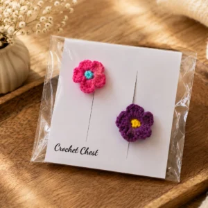 Handmade Crochet Flower Finger Ring Set Pink And Purple Floral