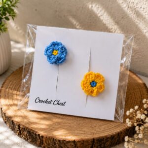 Handmade Crochet Flower Finger Ring Set Blue And Yellow Floral