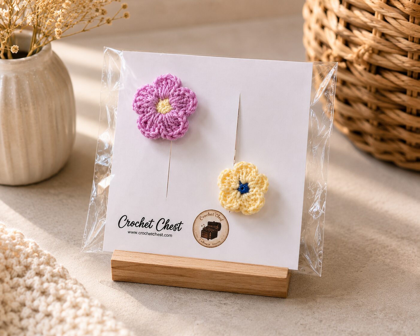 Handmade Crochet Flower Finger Ring Set Pink And Cream Floral