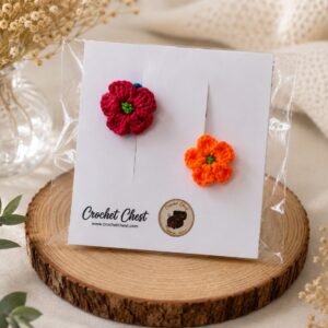 Handmade Crochet Flower Finger Ring Set Red And Orange Floral