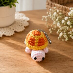 Handmade Yellow Orange Crochet Turtle Keychain With Cute Animal Bag Charm