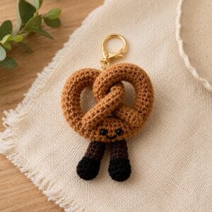Handmade Crochet Pretzel Keychain With Aesthetic Food Bag Charm Accessory