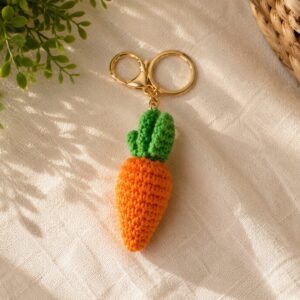 Handmade Crochet Carrot Keychain With Aesthetic Vegetable Bag Charm Accessory