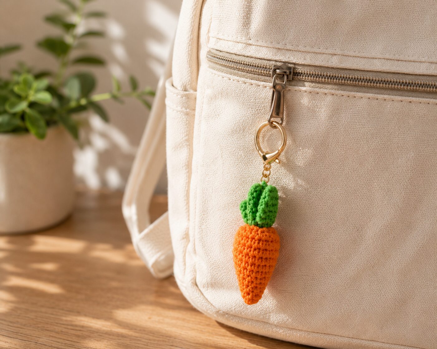 Handmade Crochet Carrot Keychain With Aesthetic Vegetable Bag Charm Accessory - Image 2