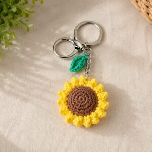 Handmade Crochet Sunflower Keychain With Aesthetic Floral Bag Charm Accessory