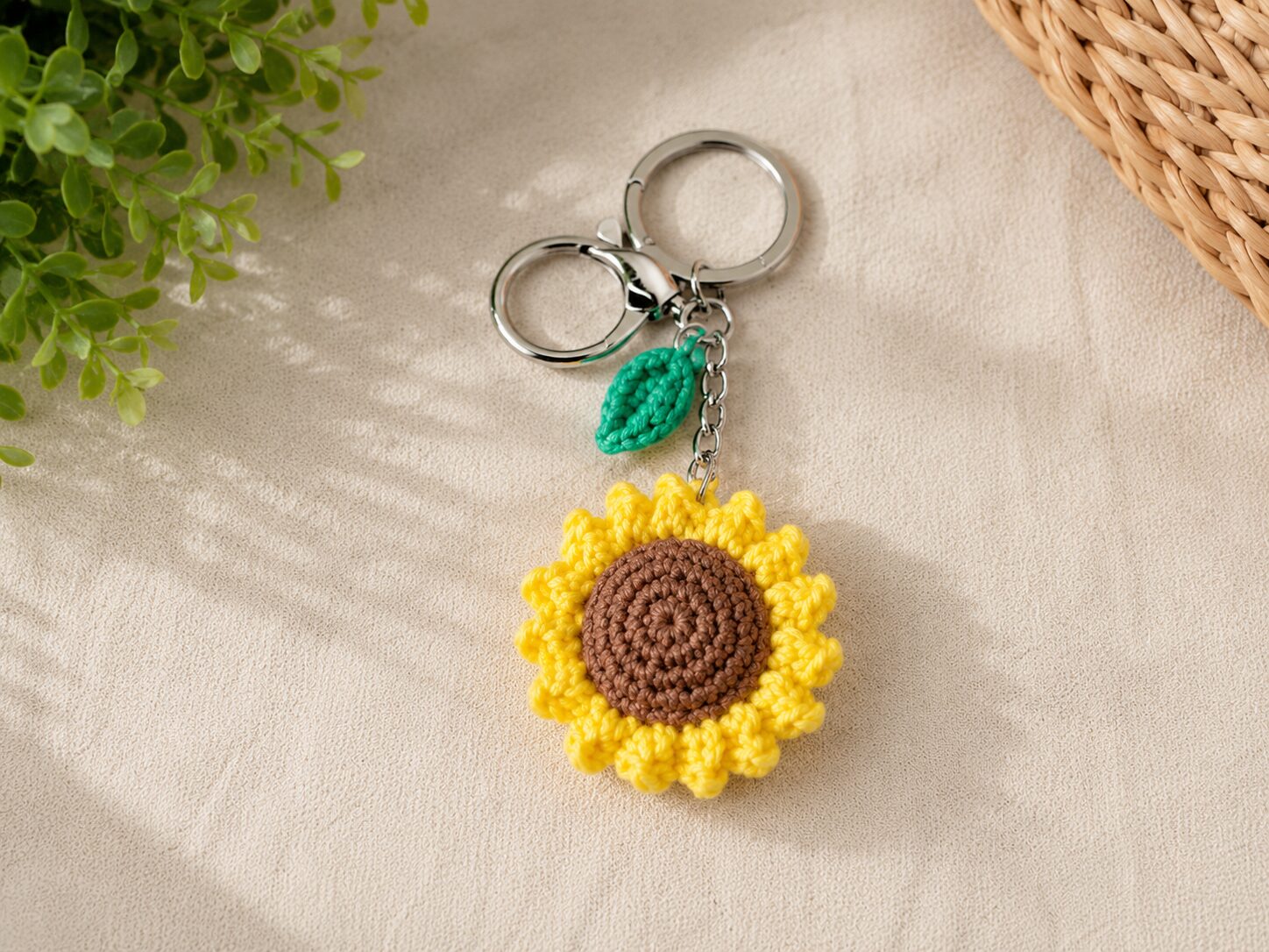 Handmade Crochet Sunflower Keychain With Aesthetic Floral Bag Charm Accessory