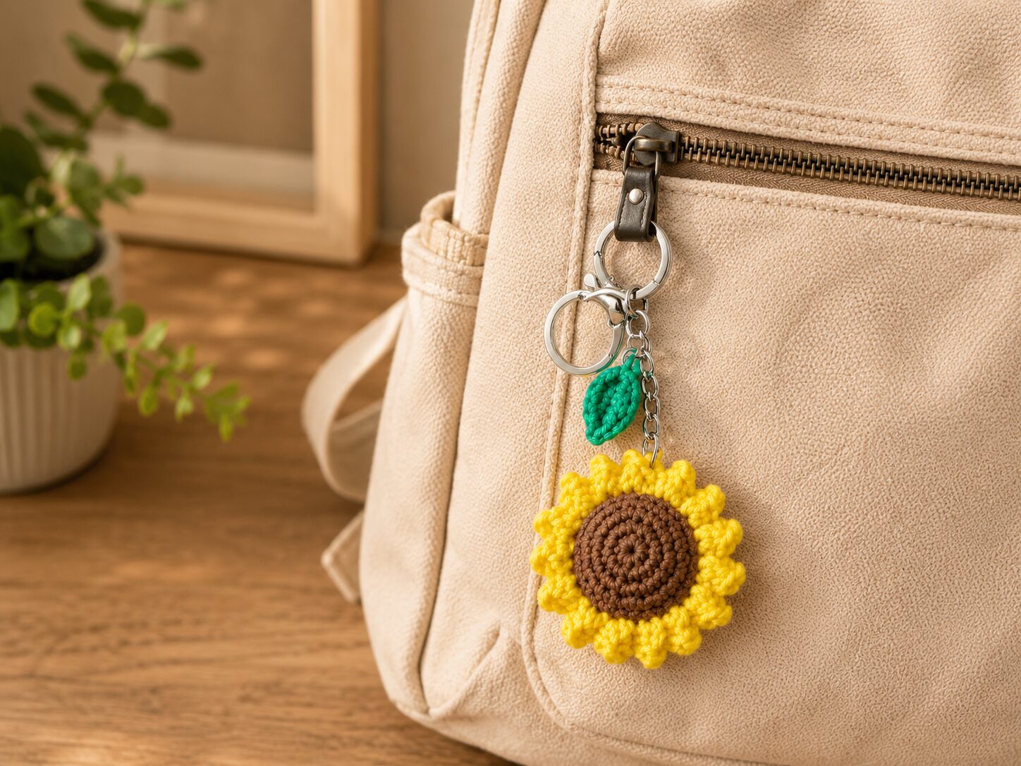 Handmade Crochet Sunflower Keychain With Aesthetic Floral Bag Charm Accessory - Image 2