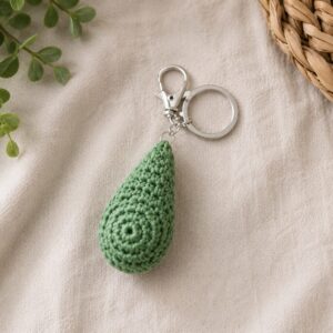 Handmade Crochet Green Keychain With Soft Bag And Key Accessory