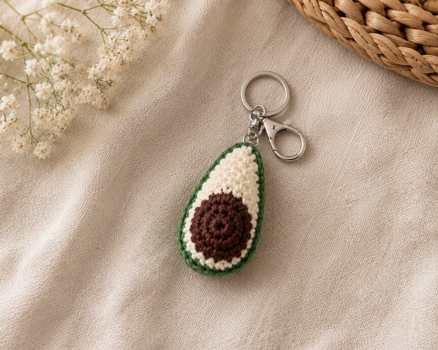 Handmade Crochet Avocado Keychain With Cute Bag Charm Accessory