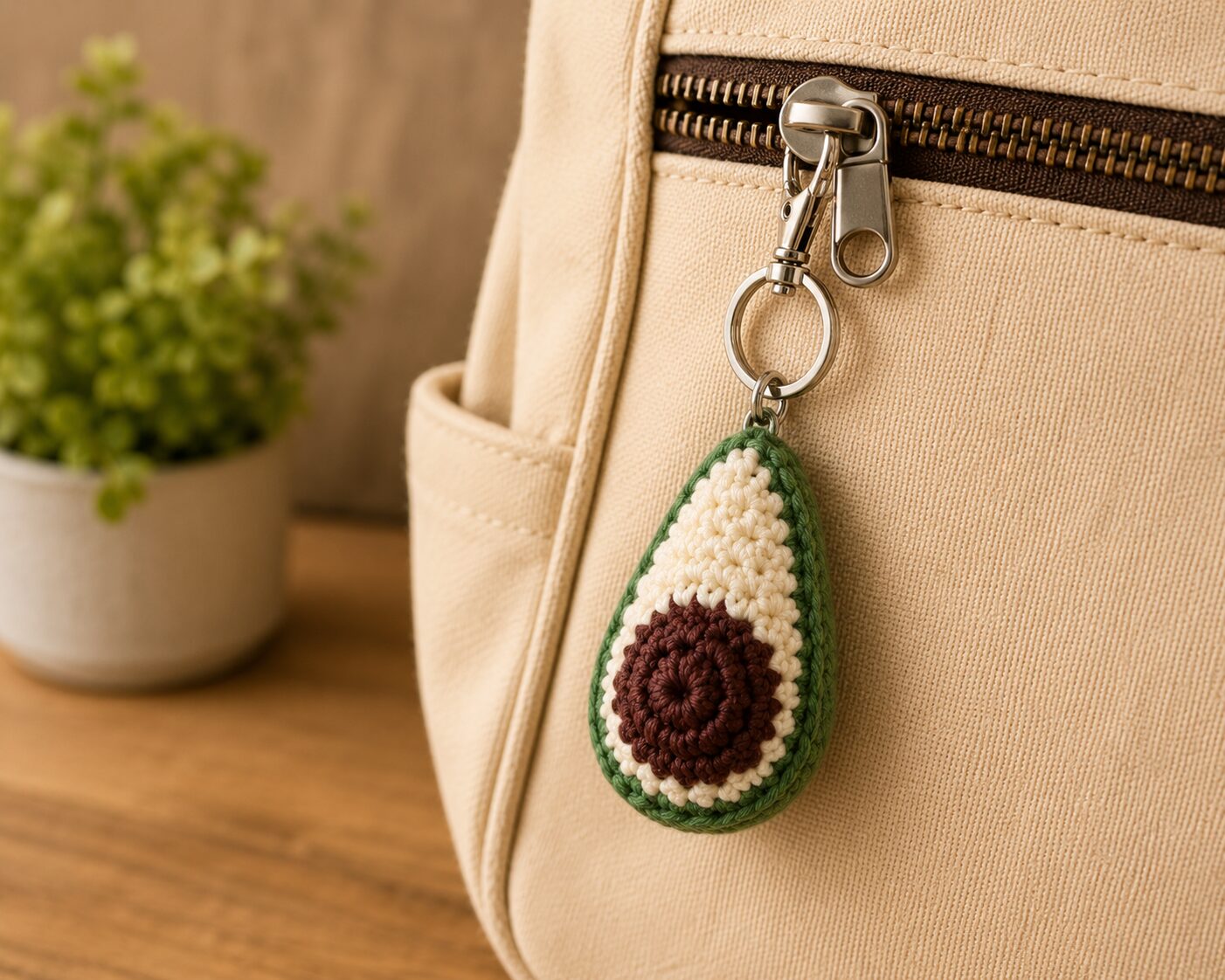 Handmade Crochet Avocado Keychain With Cute Bag Charm Accessory - Image 2
