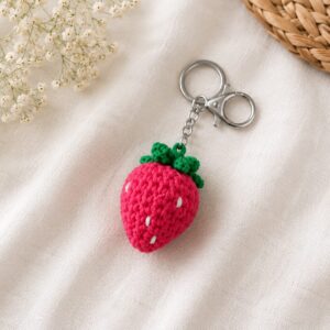 Handmade Crochet Strawberry Keychain With Cute Fruit Bag Charm Accessory