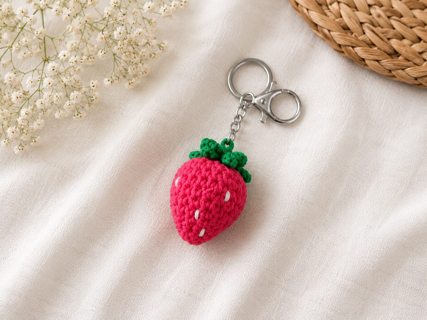 Handmade Crochet Strawberry Keychain With Cute Fruit Bag Charm Accessory