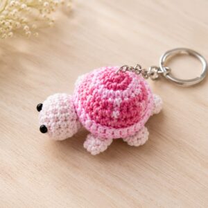 Handmade Pink Crochet Turtle Keychain With Cute Animal Bag Charm