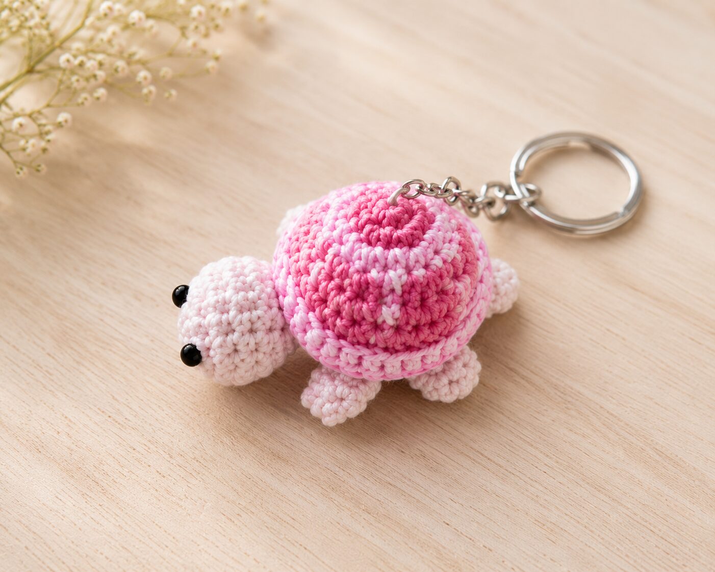 Handmade Pink Crochet Turtle Keychain With Cute Animal Bag Charm