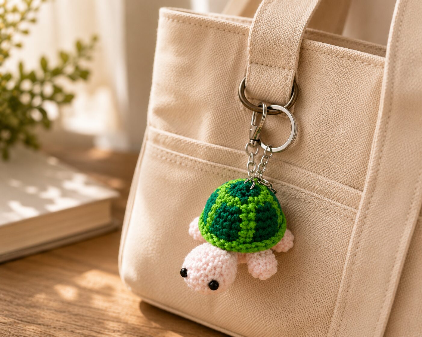 Handmade Crochet Turtle Keychain With Cute Animal Bag Charm Accessory - Image 2