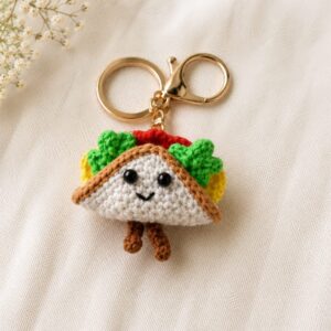 Handmade Crochet Taco Keychain With Aesthetic Food Bag Charm Accessory