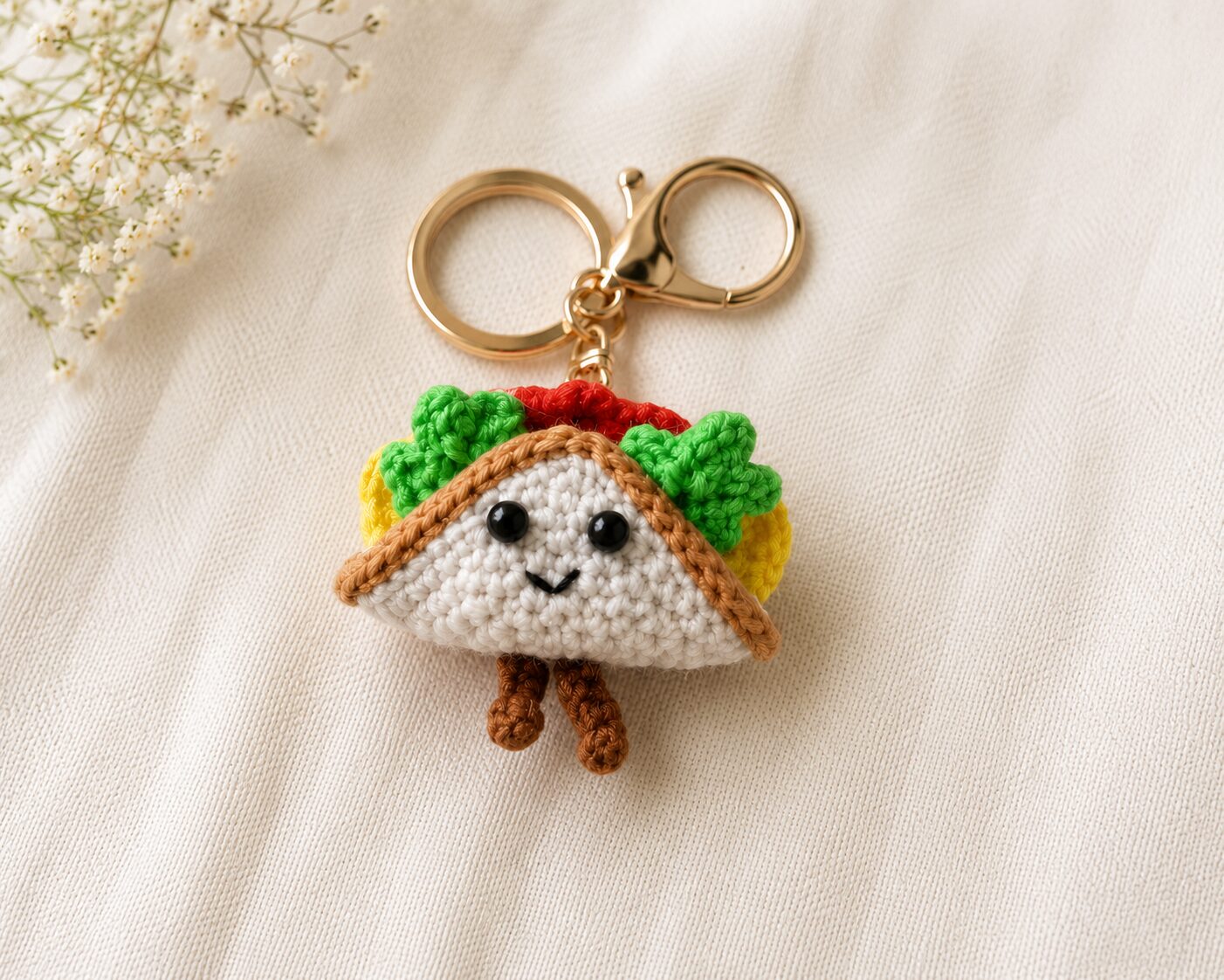 Handmade Crochet Taco Keychain With Aesthetic Food Bag Charm Accessory