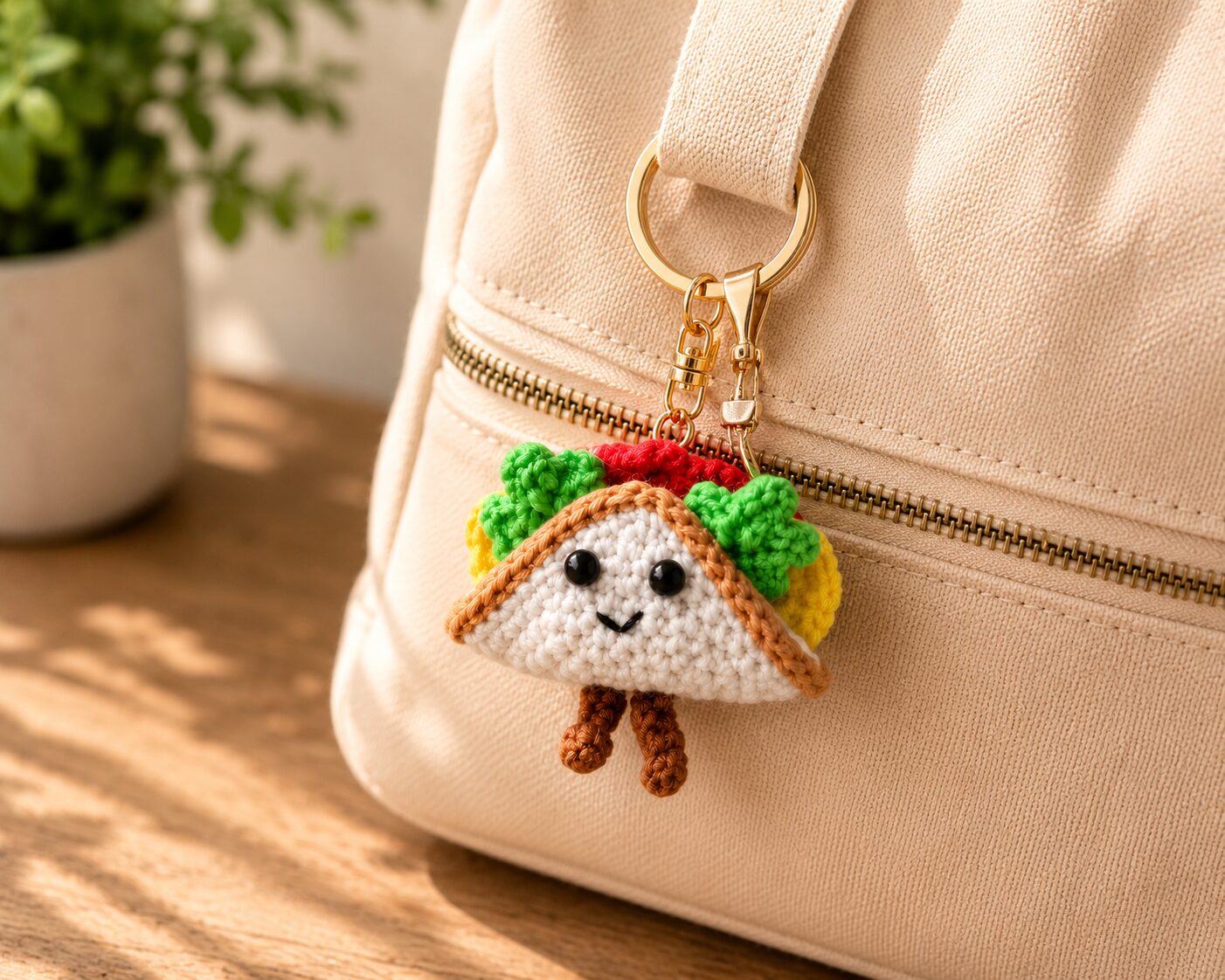 Handmade Crochet Taco Keychain With Aesthetic Food Bag Charm Accessory - Image 2