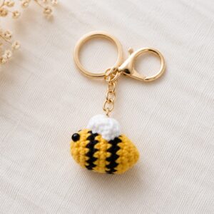 Handmade Crochet Bee Keychain With Aesthetic Mini Bag Charm Accessory