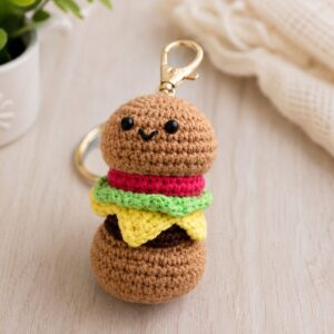 Handmade Crochet Burger Keychain With Aesthetic Food Bag Charm Accessory