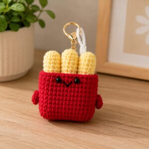 Handmade Crochet French Fries Keychain With Aesthetic Food Bag Charm Accessory