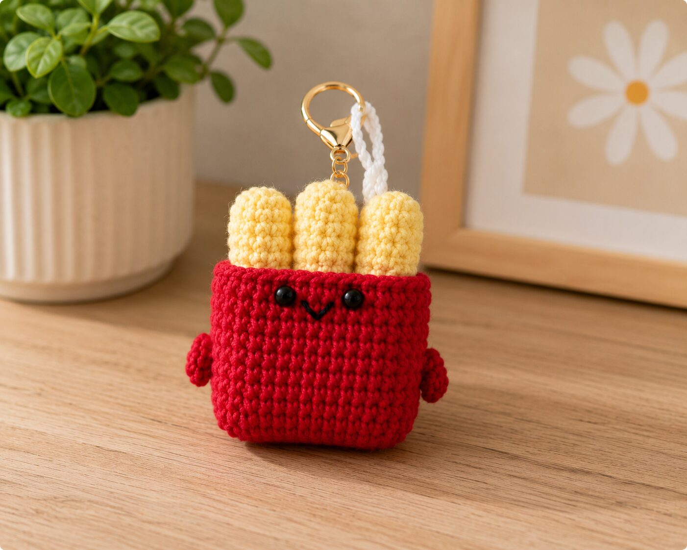 Handmade Crochet French Fries Keychain With Aesthetic Food Bag Charm Accessory