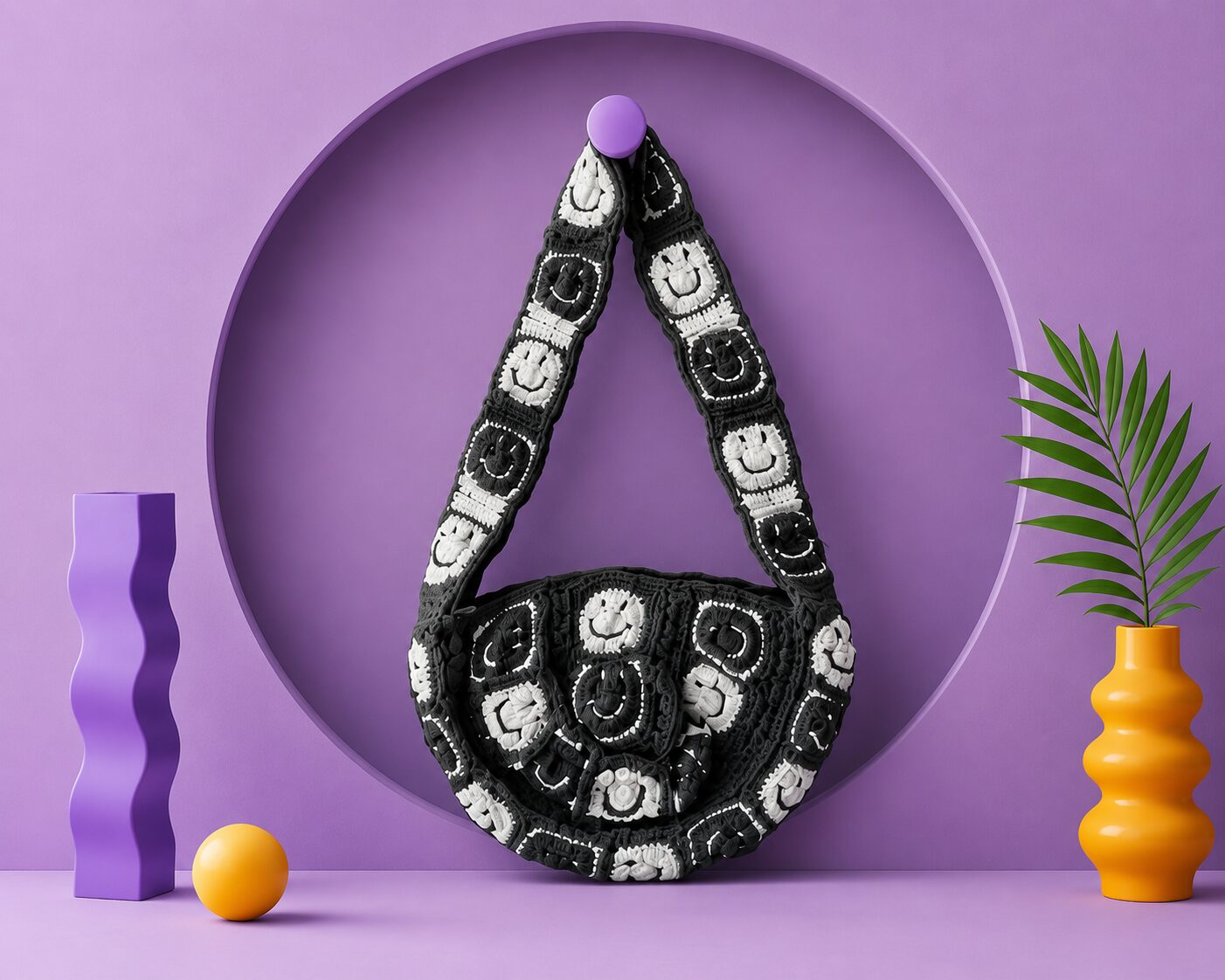 Handmade Crochet Smile Granny Square Bag With Cute Boho Tote Design - Image 3