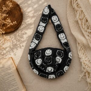 Handmade Crochet Smile Granny Square Bag With Cute Boho Tote Design