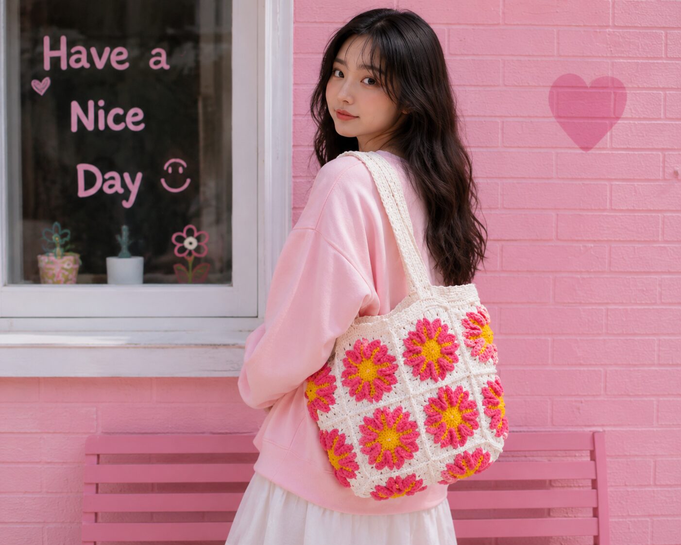 Handmade Crochet Floral Granny Square Tote Bag With Sunflower Boho Design - Image 2