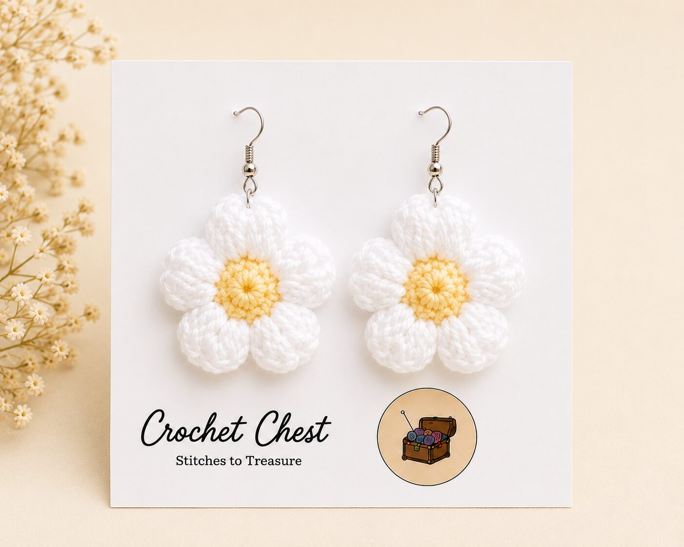 Handmade Crochet Daisy Flower Earrings Lightweight Floral Dangle Jewelry
