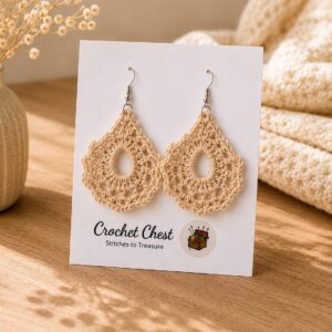 Handmade Beige Crochet Lace Earrings Lightweight Boho Dangle Jewelry