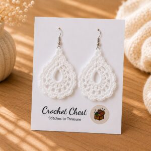 Handmade White Crochet Lace Earrings Lightweight Boho Dangle Jewelry