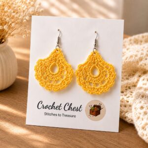 Handmade Yellow Crochet Lace Earrings Lightweight Boho Dangle Jewelry