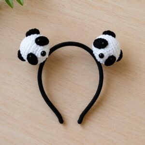 Handmade crochet panda headband featuring cute animal inspired handmade hair accessory