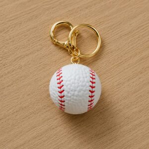 Handmade crochet baseball keychain with soft sports charm and metal clip