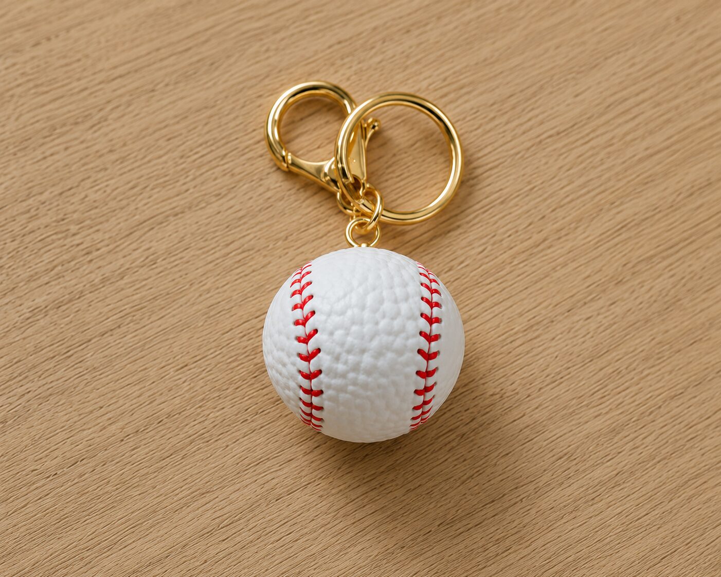 Handmade crochet baseball keychain with soft sports charm and metal clip