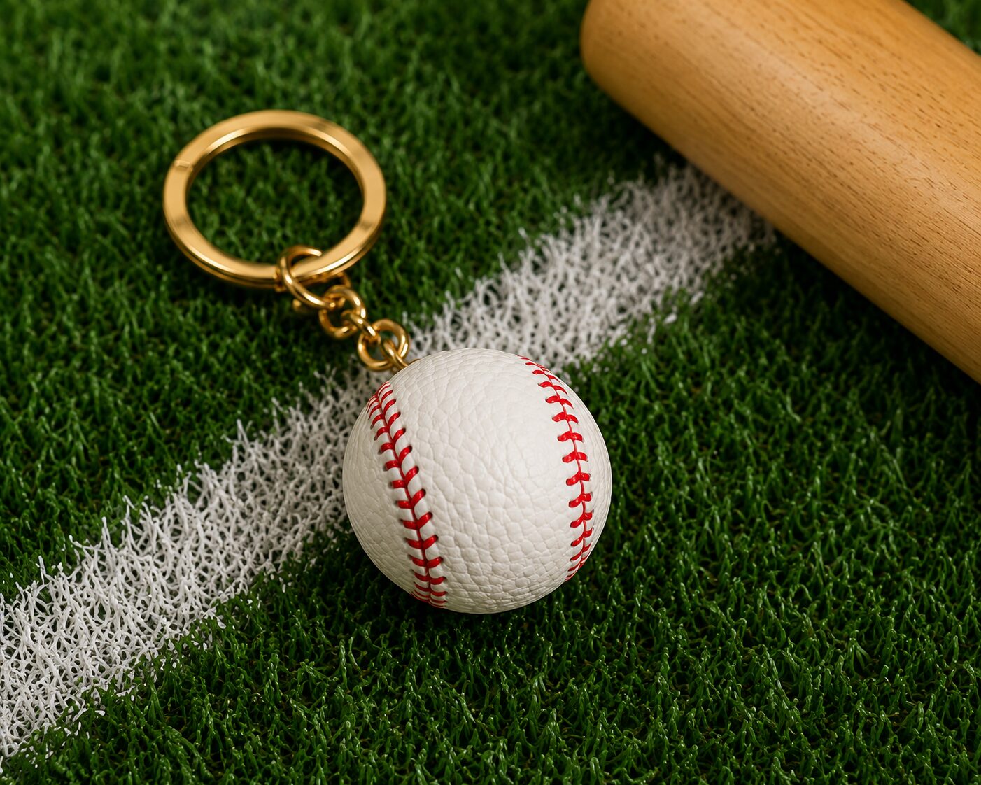 Handmade crochet baseball keychain with soft sports charm and metal clip - Image 2