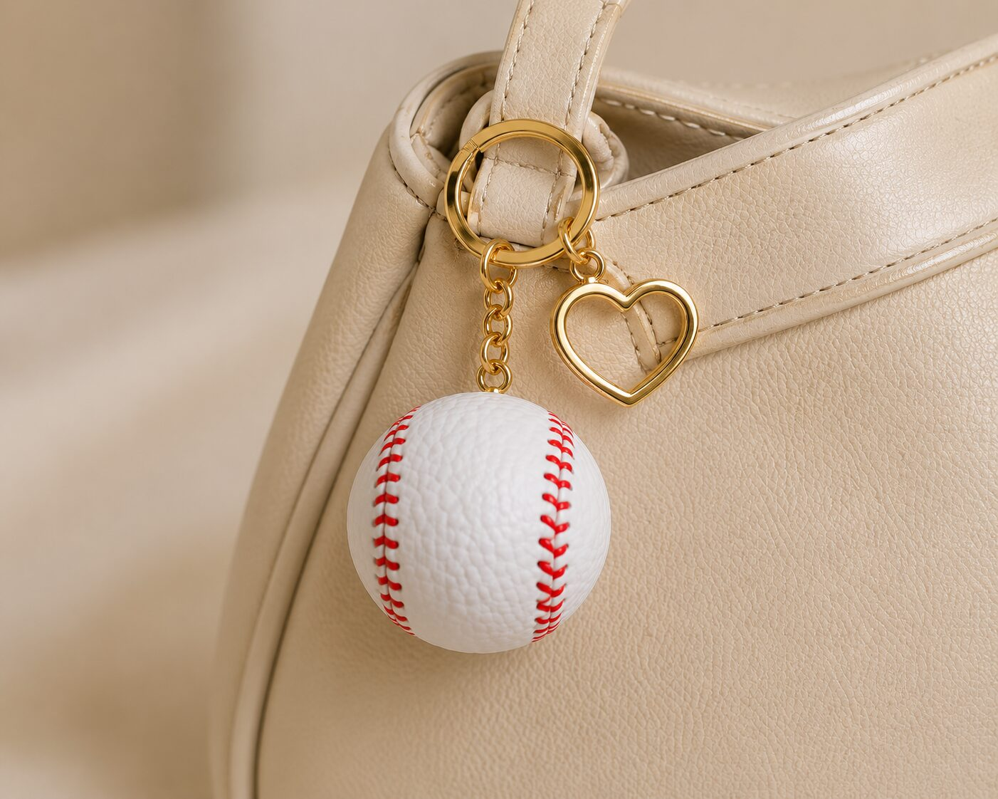 Handmade crochet baseball keychain with soft sports charm and metal clip - Image 3