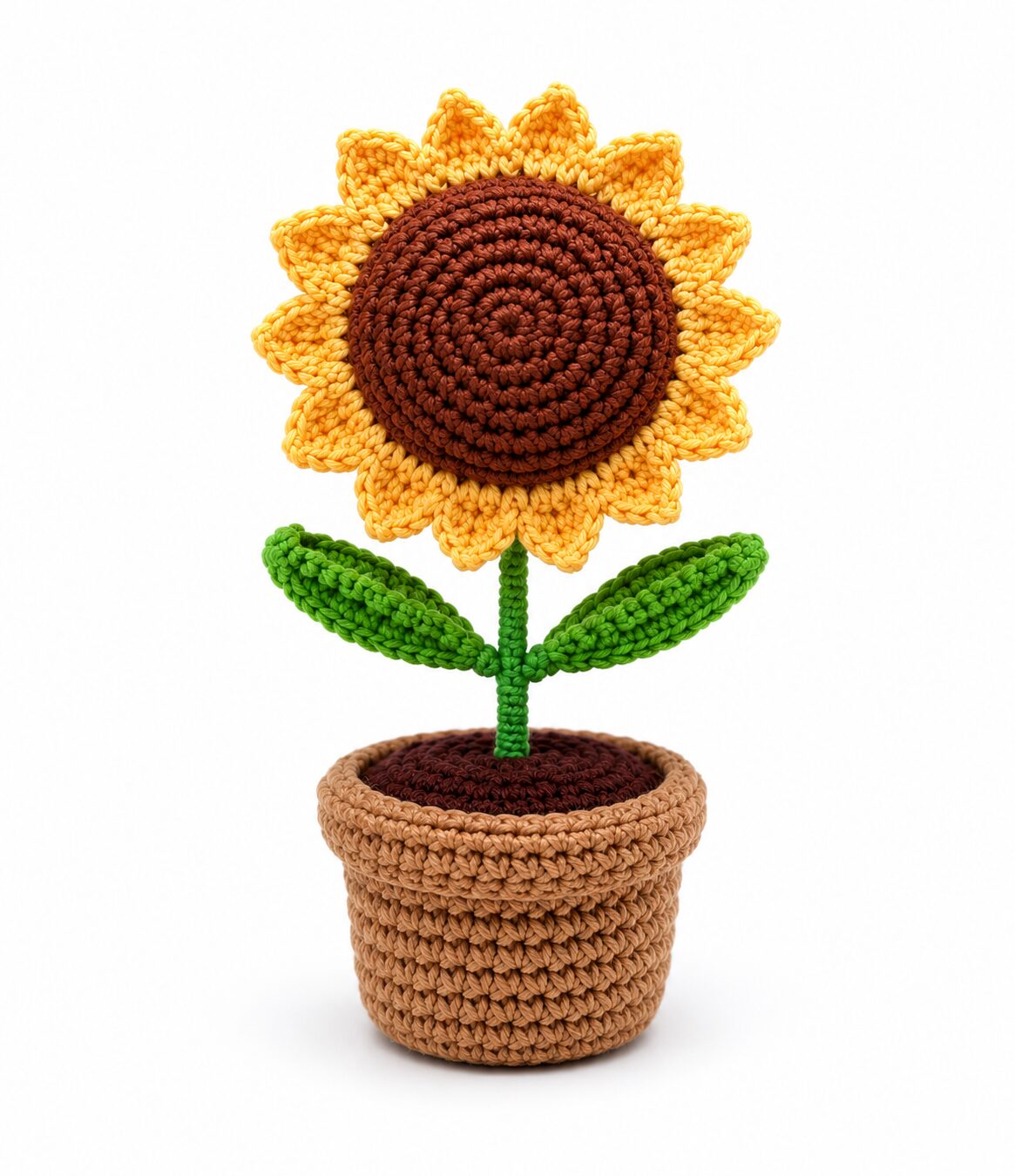 Handmade crochet sunflower pot with adorable amigurumi mini flower decor - Image 2