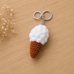 Handmade Crochet White Ice Cream Keychain With Cute Dessert Charm Accessory