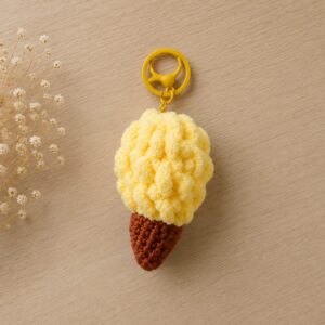 Handmade Crochet Yellow Ice Cream Keychain With Cute Dessert Charm Accessory